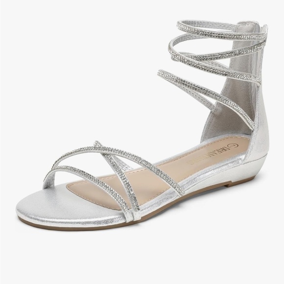 NWT DREAM PAIRS Ankle Strap Flat Sandals Strappy Gladiator Rhinestones Sandals - Picture 1 of 9